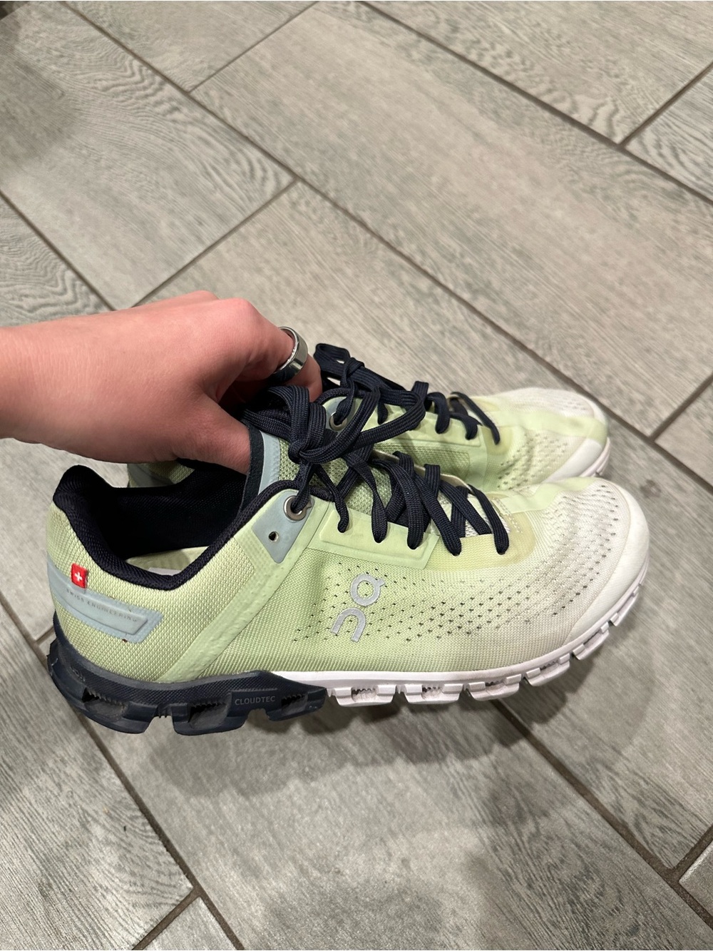 On Running Womens Cloud Running Shoes in Light Green and Black
